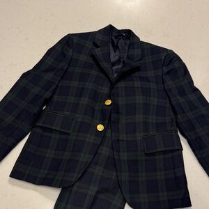 Brooks Brothers Boys Green Checkered Blazer with Gold Buttons